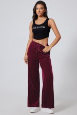 Burgundy Solid Drawstring Waist Wide Leg Pants - Image 7