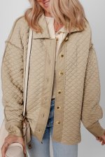 Jet Stream Solid Color Quilted Puffer Buttoned Shacket - Image 5