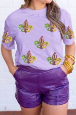 Wisteria Mardi Gras Sequined Pattern Holiday T Shirt