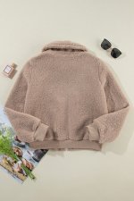 Light French Beige Zipper Pocketed Winter Fuzzy Jacket - Image 6