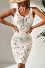 White Eyelet Crochet Sleeveless V Neck Beach Dress - Image 5