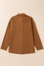 Brown Textured Flap Pocket Drop Shoulder Shacket - Image 8
