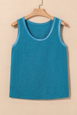 Peacock Blue Metallic Sheen Edge Scoop Neck Tank Top - Image 5