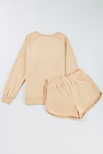 Apricot Striped Accent Pullover and Shorts Two Piece Casual Set - Image 7