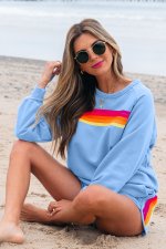 Beau Blue Accent Pullover and Shorts Two Piece Casual Set - Image 3