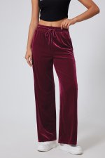 Burgundy Solid Drawstring Waist Wide Leg Pants - Image 5