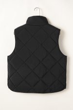 Black Quilted High Neck Button Up Pocket Vest Coat - Image 4