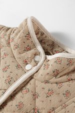 Khaki Floral Print Quilted Concealed Button Vest - Image 8