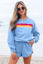 Beau Blue Accent Pullover and Shorts Two Piece Casual Set