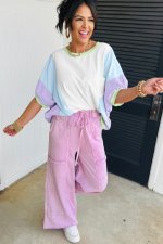 White Color Block Patchwork Half Sleeve Oversized T Shirt - Image 6