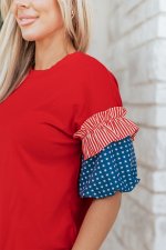 Fiery Red Stars Stripes Short Puff Sleeve Top - Image 8