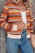 Orange Boho Striped Zip Up Long Sleeve Jacket - Image 2