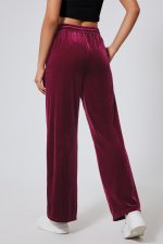 Burgundy Solid Drawstring Waist Wide Leg Pants - Image 2