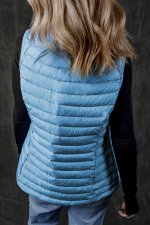 Sky Blue Plush Collared Quilted Zipped Puffer Vest - Image 5