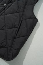 Black Quilted High Neck Button Up Pocket Vest Coat - Image 7