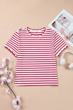 Red Stripe Scalloped Trim Round Neck T Shirt - Image 5