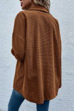 Brown Textured Flap Pocket Drop Shoulder Shacket - Image 2