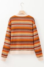 Orange Boho Striped Zip Up Long Sleeve Jacket - Image 8