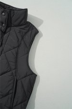 Black Quilted High Neck Button Up Pocket Vest Coat - Image 6