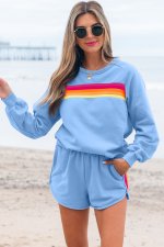 Beau Blue Accent Pullover and Shorts Two Piece Casual Set - Image 6