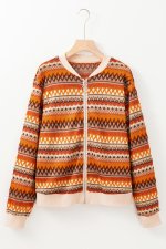 Orange Boho Striped Zip Up Long Sleeve Jacket - Image 7