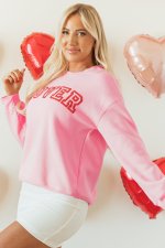Pink LOVER Puff Print Drop Shoulder Pullover Sweatshirt - Image 6