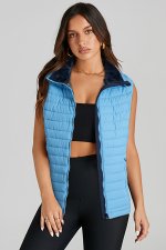 Sky Blue Plush Collared Quilted Zipped Puffer Vest - Image 3