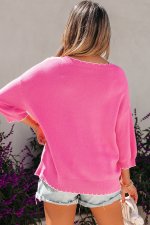 Sachet Pink Big Ribbon Bow Print Contrast Stitch Trim Drop Shoulder Sweater - Image 2