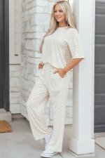 Khaki Checkered Print Half Sleeve Tee 2pcs Lounge Pant Set - Image 7
