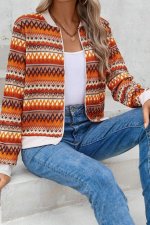 Orange Boho Striped Zip Up Long Sleeve Jacket - Image 5