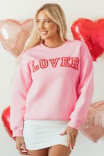 Pink LOVER Puff Print Drop Shoulder Pullover Sweatshirt - Image 5