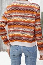 Orange Boho Striped Zip Up Long Sleeve Jacket - Image 3