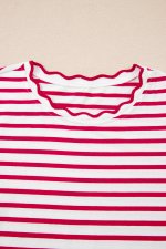 Red Stripe Scalloped Trim Round Neck T Shirt - Image 7