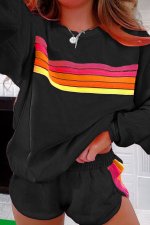 Black Striped Accent Pullover and Shorts Two Piece Casual Set - Image 7