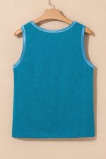 Peacock Blue Metallic Sheen Edge Scoop Neck Tank Top - Image 6