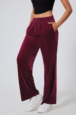 Burgundy Solid Drawstring Waist Wide Leg Pants - Image 6