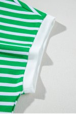 Dark Green Striped Cap Sleeve Tee and Shorts Set - Image 8