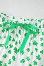 Green Clover Printed Short Sleeve and Ruffled Shorts Pajama Set - Image 7
