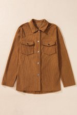 Brown Textured Flap Pocket Drop Shoulder Shacket - Image 7
