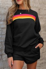 Black Striped Accent Pullover and Shorts Two Piece Casual Set - Image 3