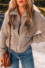 Light French Beige Zipper Pocketed Winter Fuzzy Jacket - Image 4