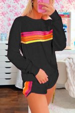 Black Striped Accent Pullover and Shorts Two Piece Casual Set - Image 6
