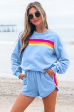 Beau Blue Accent Pullover and Shorts Two Piece Casual Set - Image 5