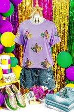 Wisteria Mardi Gras Sequined Pattern Holiday T Shirt - Image 8