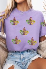 Wisteria Mardi Gras Sequined Pattern Holiday T Shirt - Image 3