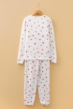 Fiery Red Tiny Hearts Printed Long Sleeve Top Drawstring Lounge Pant Set - Image 5