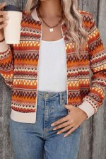 Orange Boho Striped Zip Up Long Sleeve Jacket - Image 6