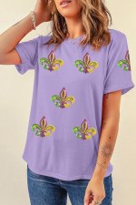 Wisteria Mardi Gras Sequined Pattern Holiday T Shirt - Image 4