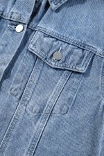 Beau Blue Ruffle Raw Hem Flap Pockets Denim Jacket - Image 8