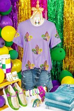 Wisteria Mardi Gras Sequined Pattern Holiday T Shirt - Image 7
